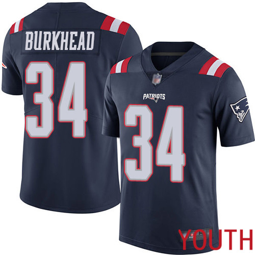 New England Patriots Football #34 Rush Vapor Limited Navy Blue Youth Rex Burkhead NFL Jersey